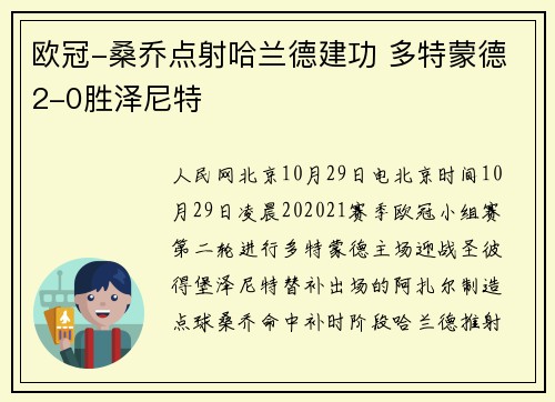欧冠-桑乔点射哈兰德建功 多特蒙德2-0胜泽尼特